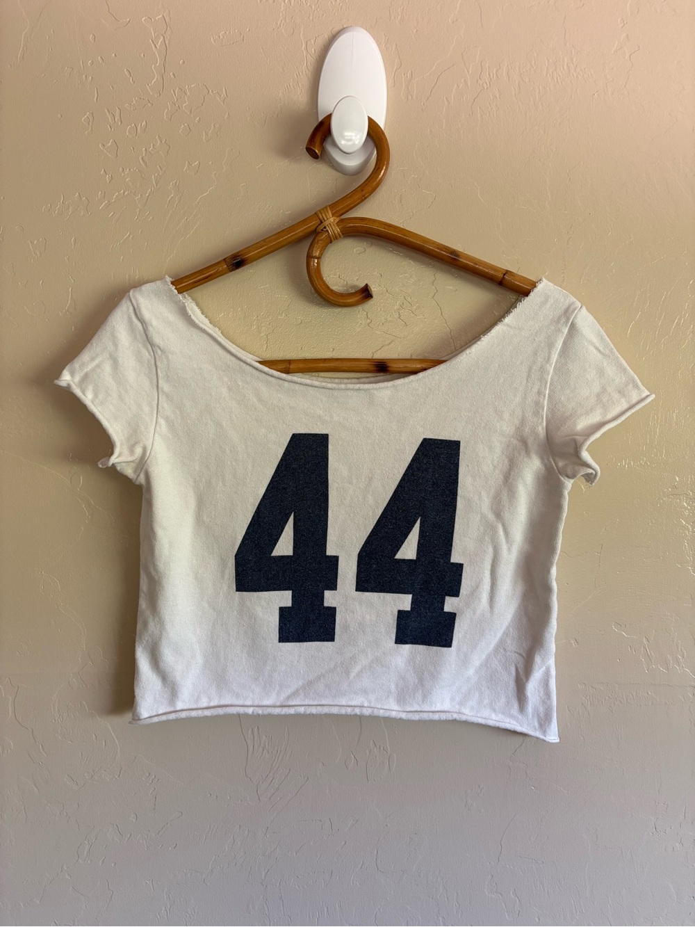John Galt Brandy Melville 44 Robyn Off The Shoulder White Blue Short Sleeve Top